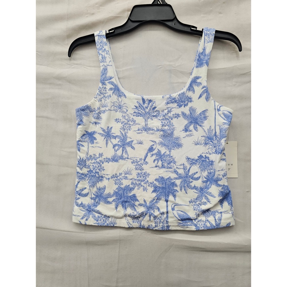 A New Day Womens Tropical Palm Tree Tank Top Blue Cotton Blend Casual Size XS